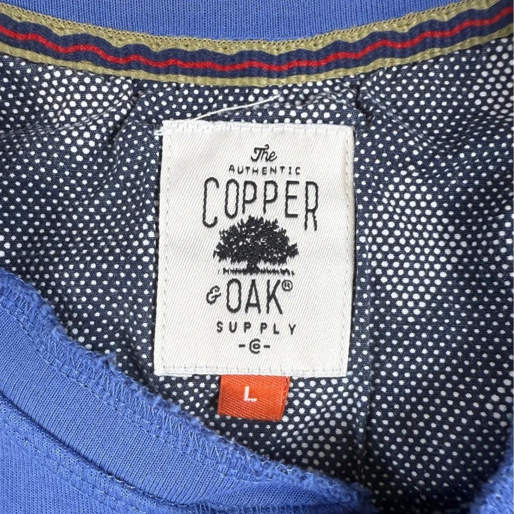 Copper & Oak Supply Mens Long‎ Sleeve Henley Shirt Blue Size L Distressed Edges